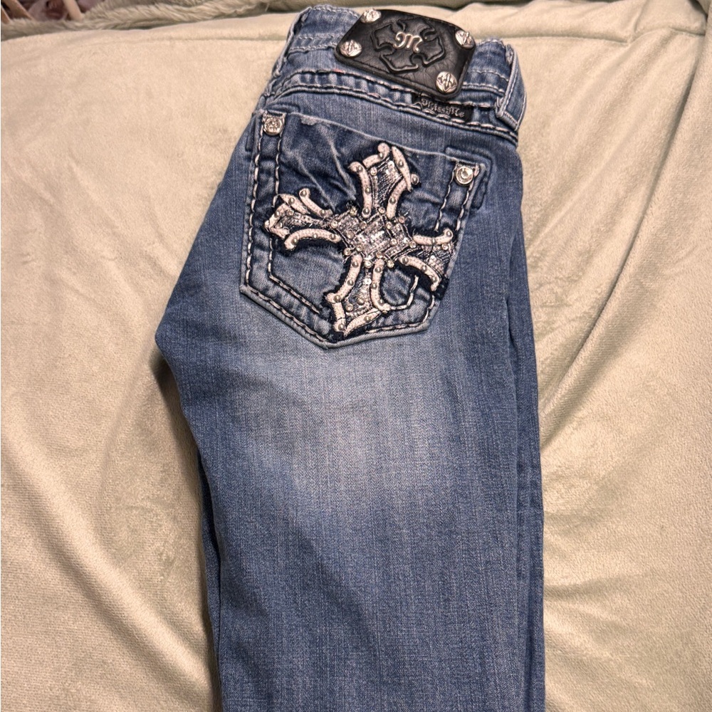 Miss Me Blue Boot Cut Jeans with Embellished Pocket
